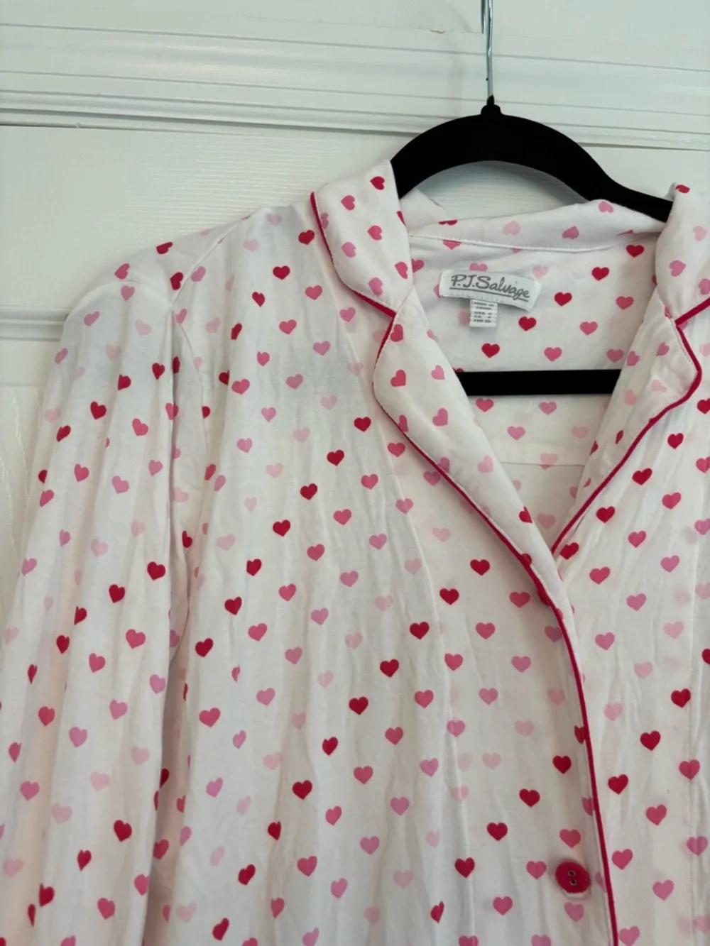 PJ Salvage Heart Print Button Down Sleepshirt Nightgown Pink Size Small